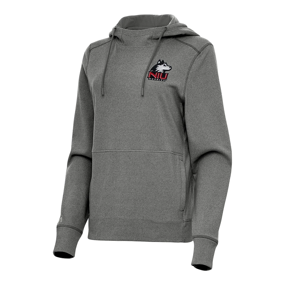 Women's Antigua Heather Black Northern Illinois Huskies Justice Pullover Hoodie