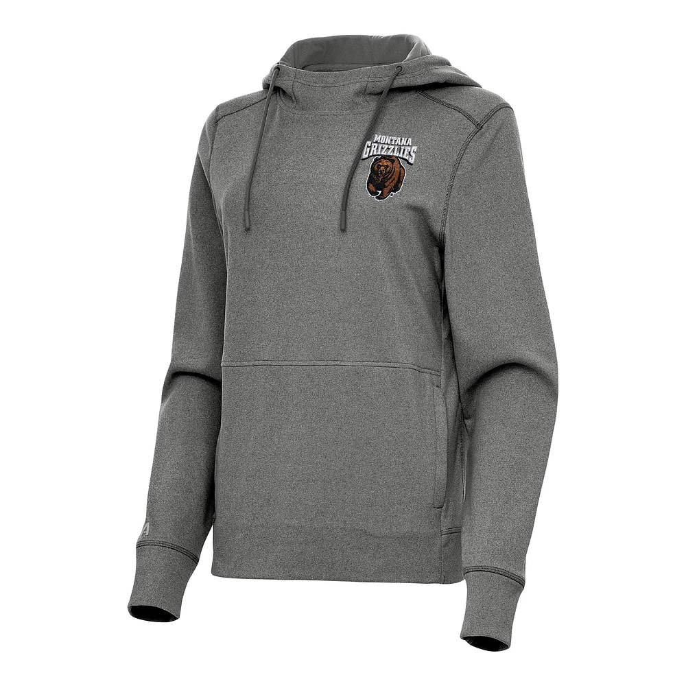 Women's Antigua Heather Black Montana Grizzlies Justice Pullover Hoodie