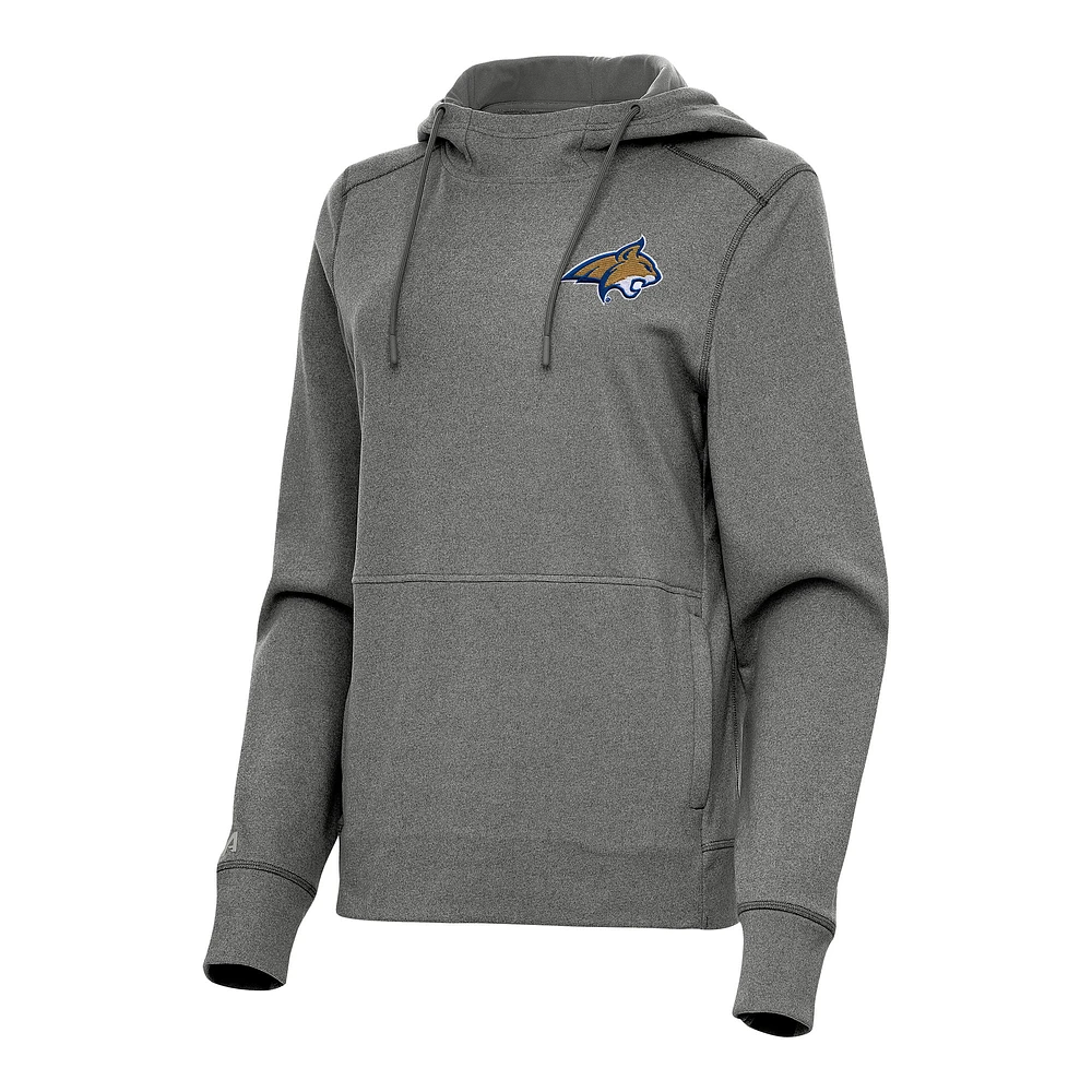 Women's Antigua Heather Black Montana State Bobcats Justice Pullover Hoodie