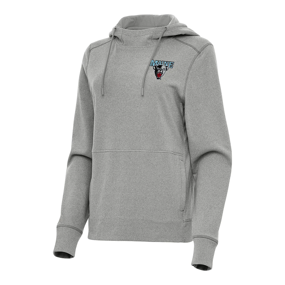 Women's Antigua Heather Gray Maine Black Bears Justice Pullover Hoodie