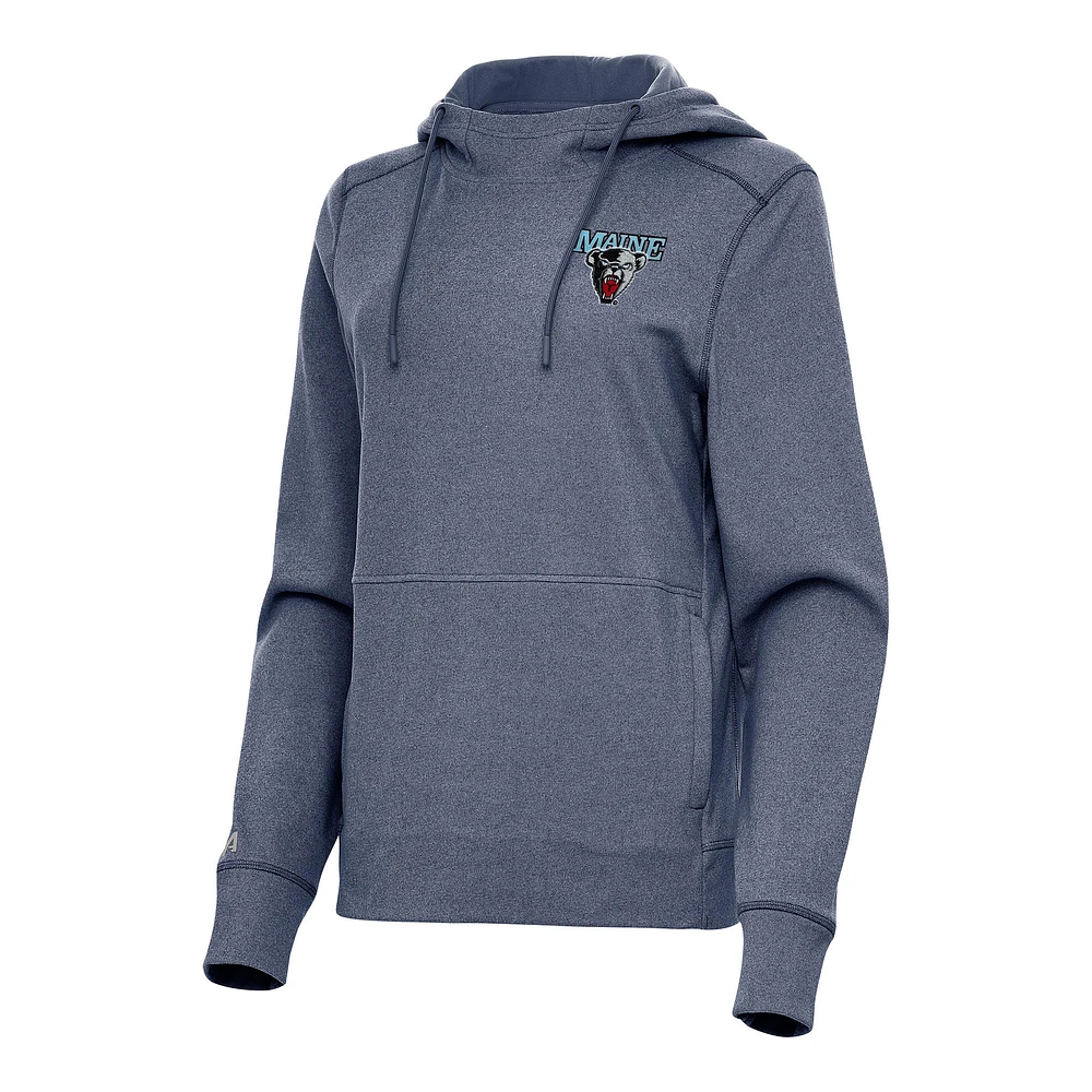 Women's Antigua Heather Navy Maine Black Bears Justice Pullover Hoodie