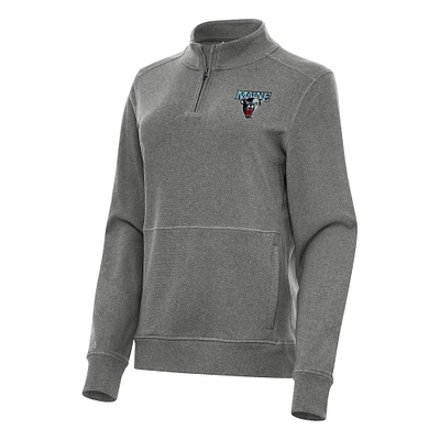 Women's Antigua Heather Charcoal Maine Black Bears Crush Quarter-Zip Fleece Sweatshirt