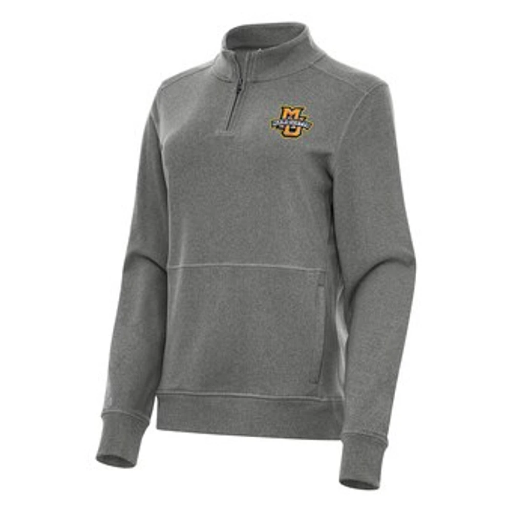 Women's Antigua Heather Charcoal Marquette Golden Eagles Crush Quarter-Zip Fleece Sweatshirt