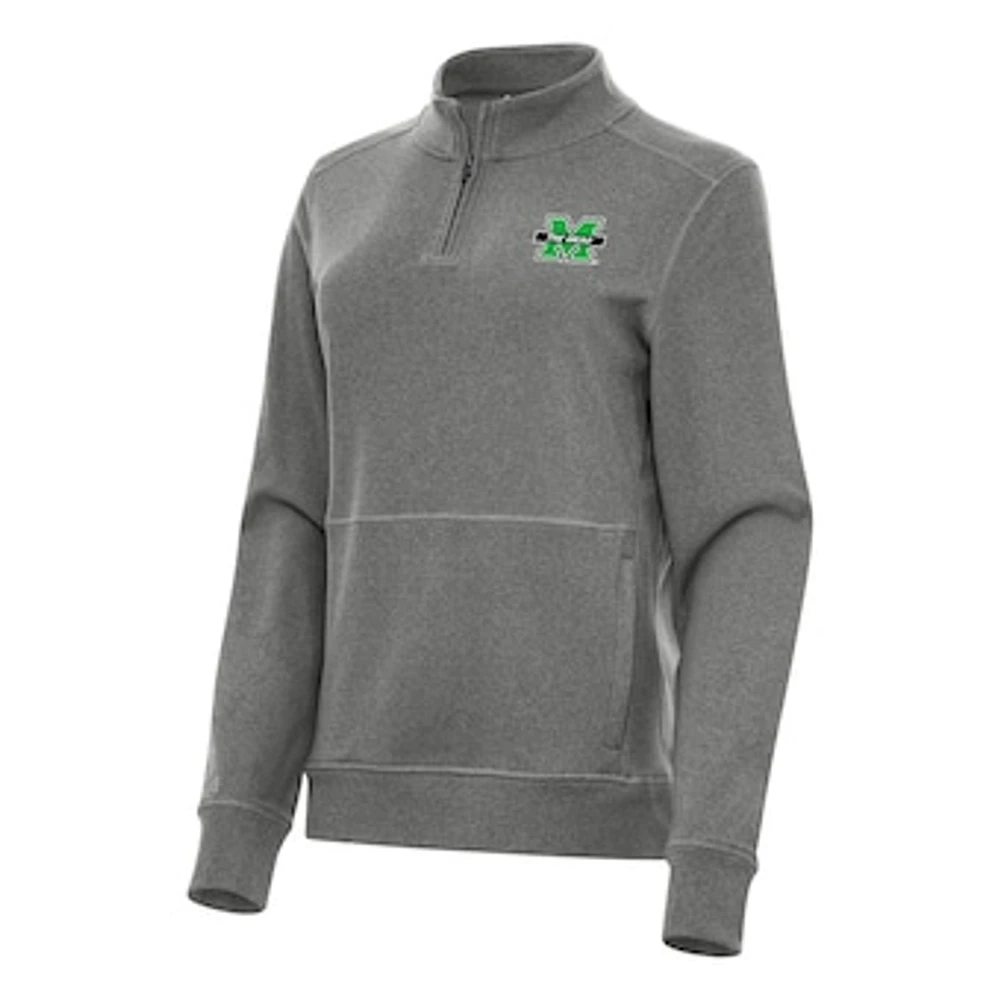 Women's Antigua Heather Charcoal Marshall Thundering Herd Crush Quarter-Zip Fleece Sweatshirt