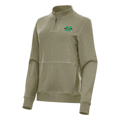Women's Antigua Heather Olive Marshall Thundering Herd Crush Quarter-Zip Fleece Sweatshirt