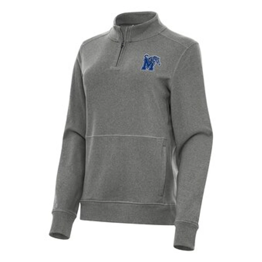 Women's Antigua Heather Charcoal Memphis Tigers Crush Quarter-Zip Fleece Sweatshirt