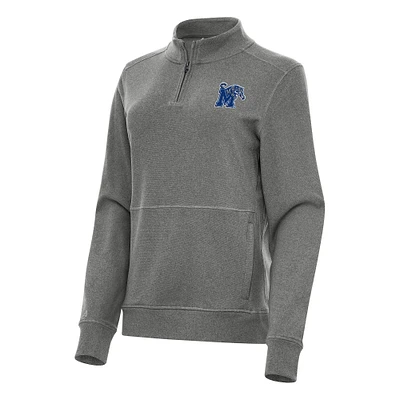 Women's Antigua Heather Charcoal Memphis Tigers Crush Quarter-Zip Fleece Sweatshirt