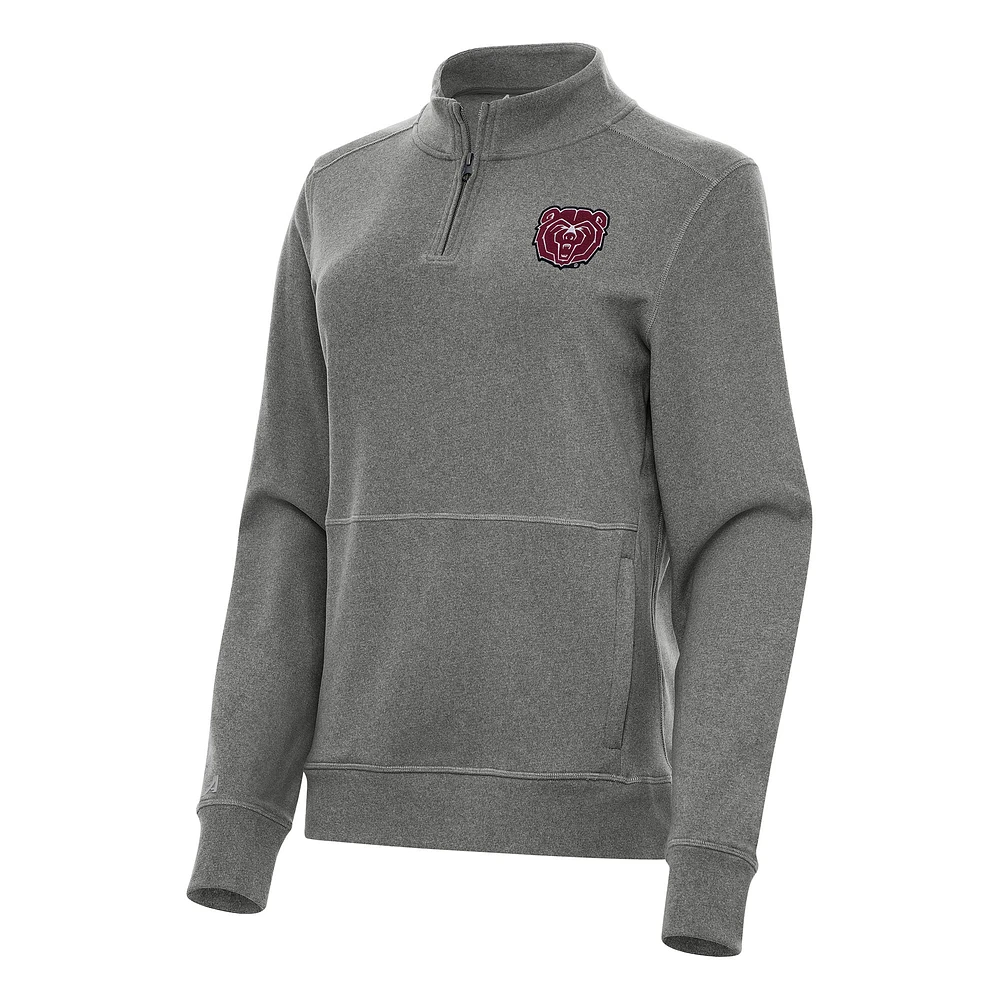 Women's Antigua Heather Charcoal Missouri State University Bears Crush Quarter-Zip Fleece Sweatshirt
