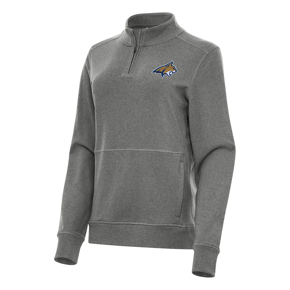 Women's Antigua Heather Charcoal Montana State Bobcats Crush Quarter-Zip Fleece Sweatshirt