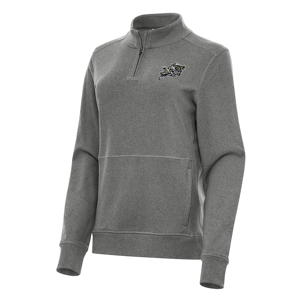 Women's Antigua Heather Charcoal Navy Midshipmen Crush Quarter-Zip Fleece Sweatshirt