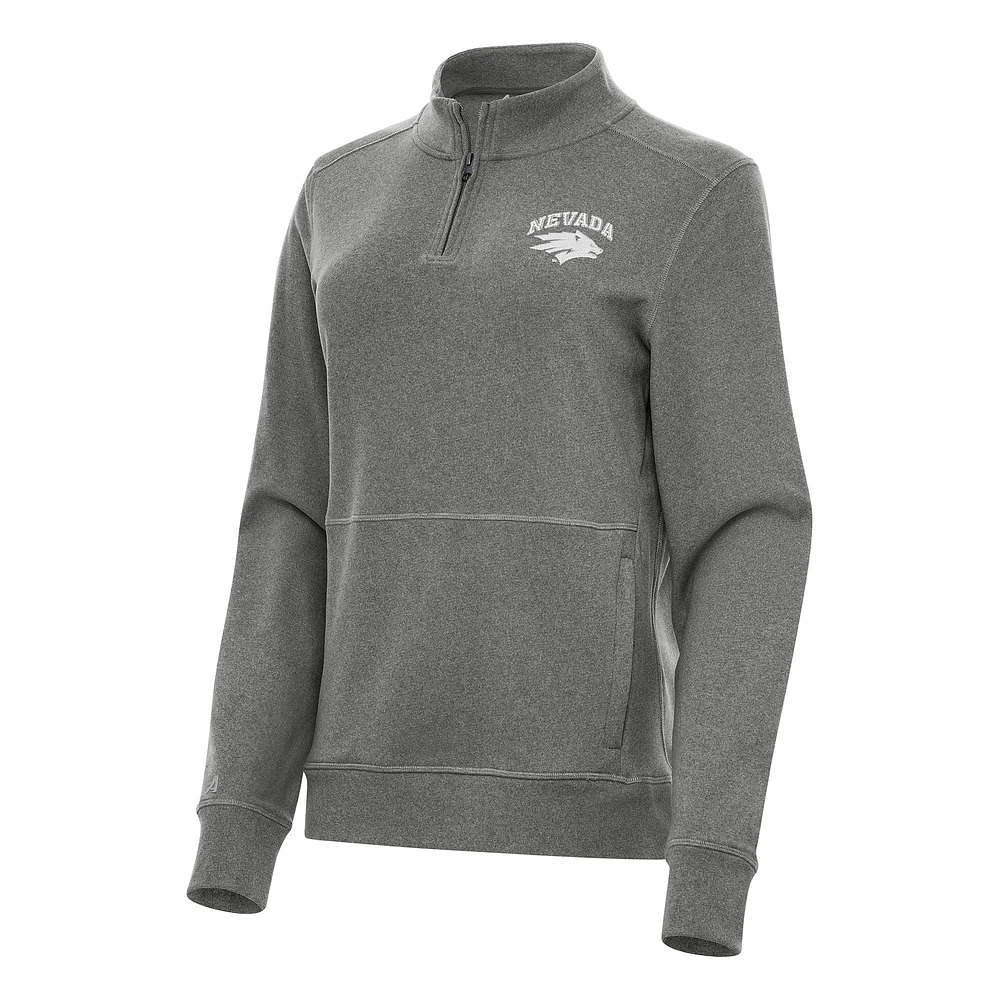 Women's Antigua Heather Charcoal Nevada Wolf Pack Crush Quarter-Zip Fleece Sweatshirt