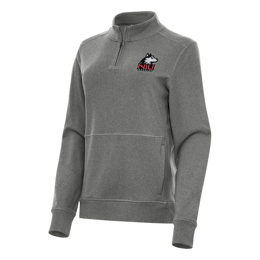 Women's Antigua Heather Charcoal Northern Illinois Huskies Crush Quarter-Zip Fleece Sweatshirt