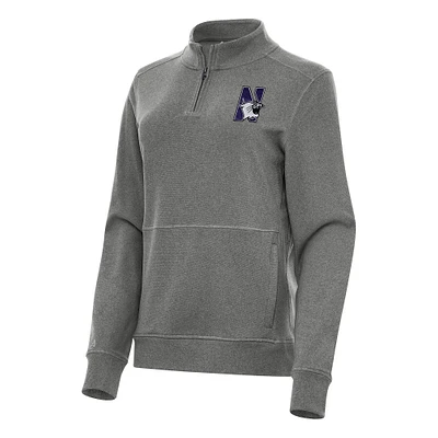 Women's Antigua Heather Charcoal Northwestern Wildcats Crush Quarter-Zip Fleece Sweatshirt