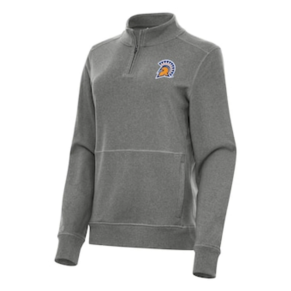 Women's Antigua Heather Charcoal San Jose State Spartans Crush Quarter-Zip Fleece Sweatshirt