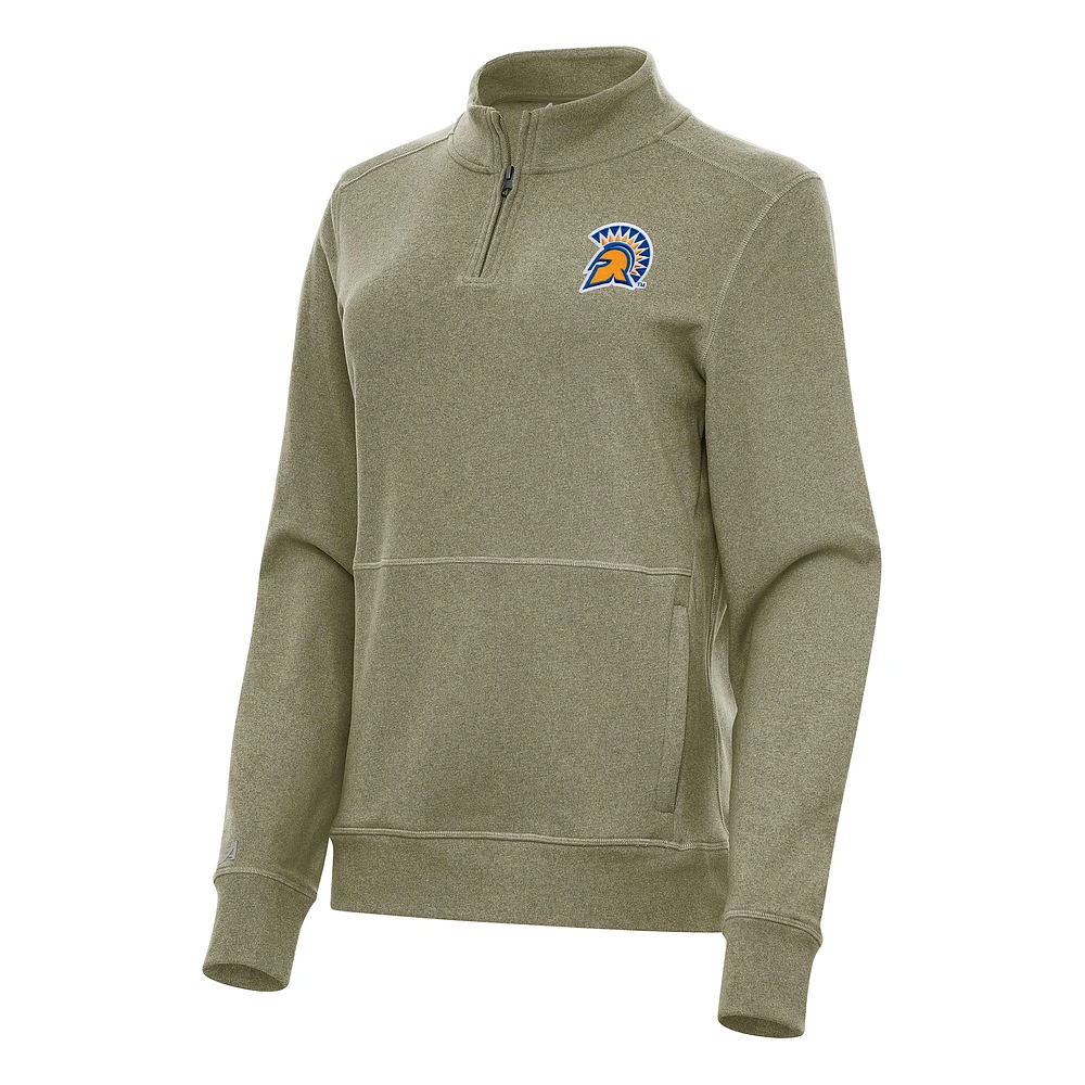 Women's Antigua Heather Olive San Jose State Spartans Crush Quarter-Zip Fleece Sweatshirt