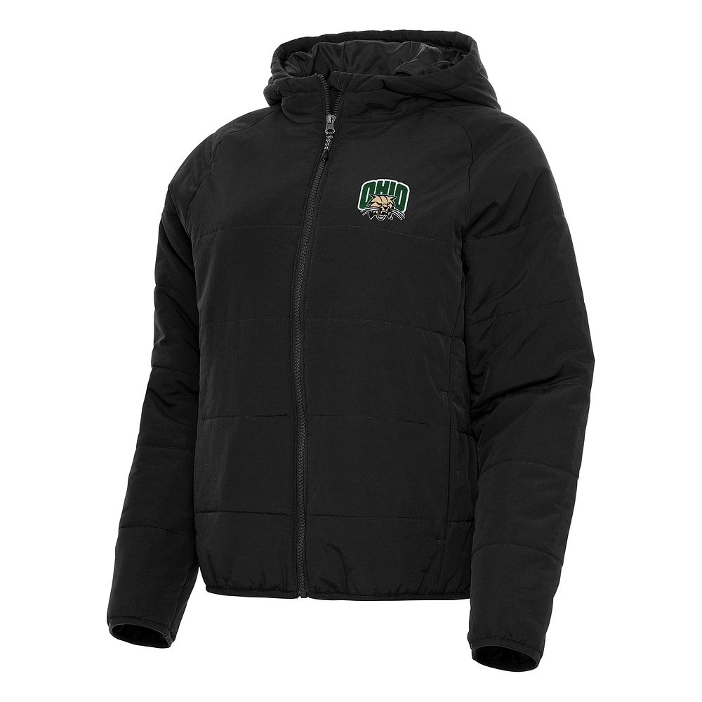 Women's Antigua Black Ohio Bobcats Universe Full-Zip Puffer Jacket