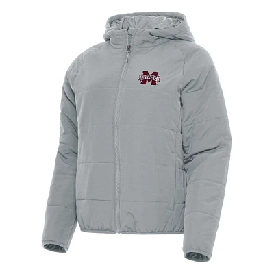 Women's Antigua Gray Mississippi State Bulldogs Universe Full-Zip Puffer Jacket