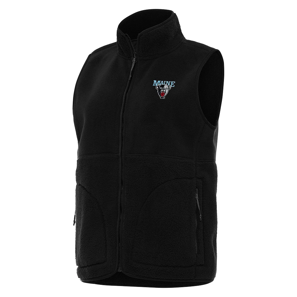 Women's Antigua Black Maine Bears Nostalgic Full-Zip Vest