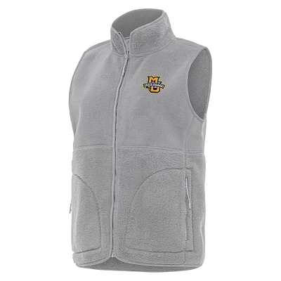 Women's Antigua Gray Marquette Golden Eagles Nostalgic Full-Zip Vest