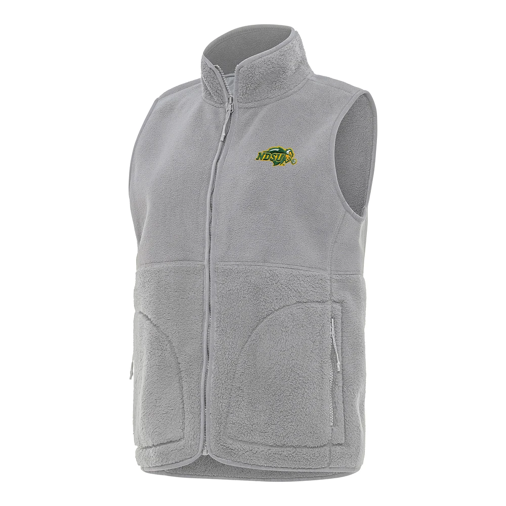 Women's Antigua Gray NDSU Bison Nostalgic Full-Zip Vest