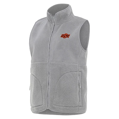 Women's Antigua Gray Oklahoma State Cowboys Nostalgic Full-Zip Vest