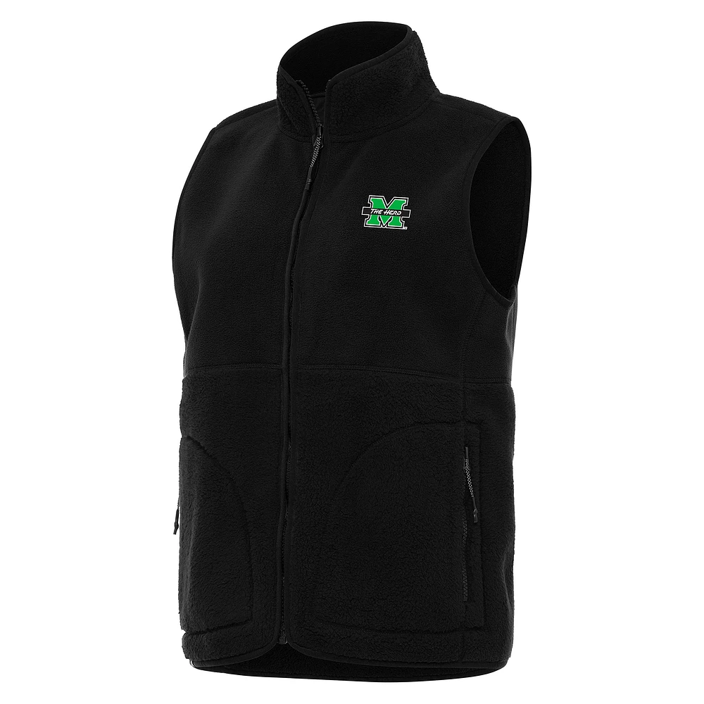 Women's Antigua Black Marshall Thundering Herd Nostalgic Full-Zip Vest