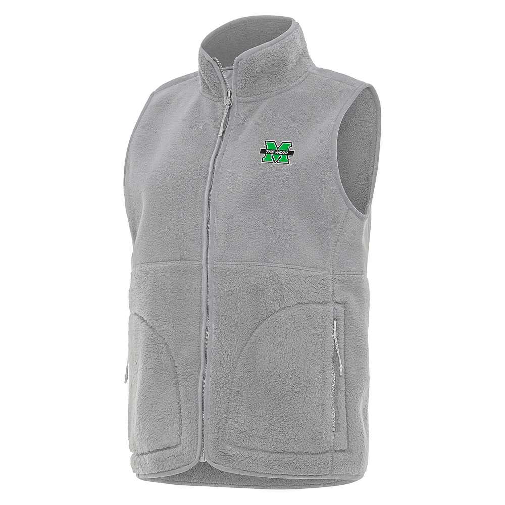 Women's Antigua Gray Marshall Thundering Herd Nostalgic Full-Zip Vest