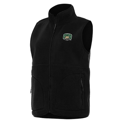 Women's Antigua Black Ohio Bobcats Nostalgic Full-Zip Vest
