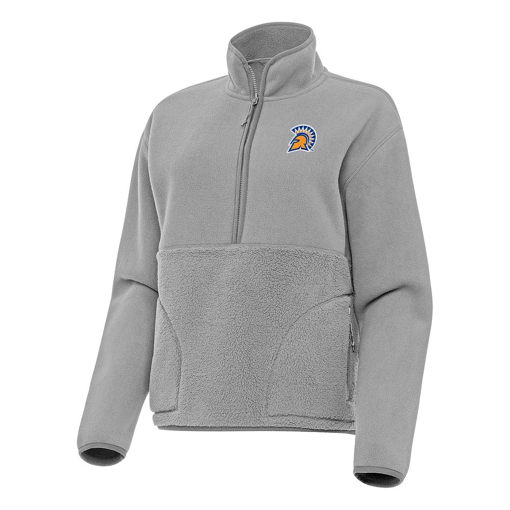 Women's Antigua Gray San Jose State Spartans Figure Half-Zip Pullover Sweatshirt