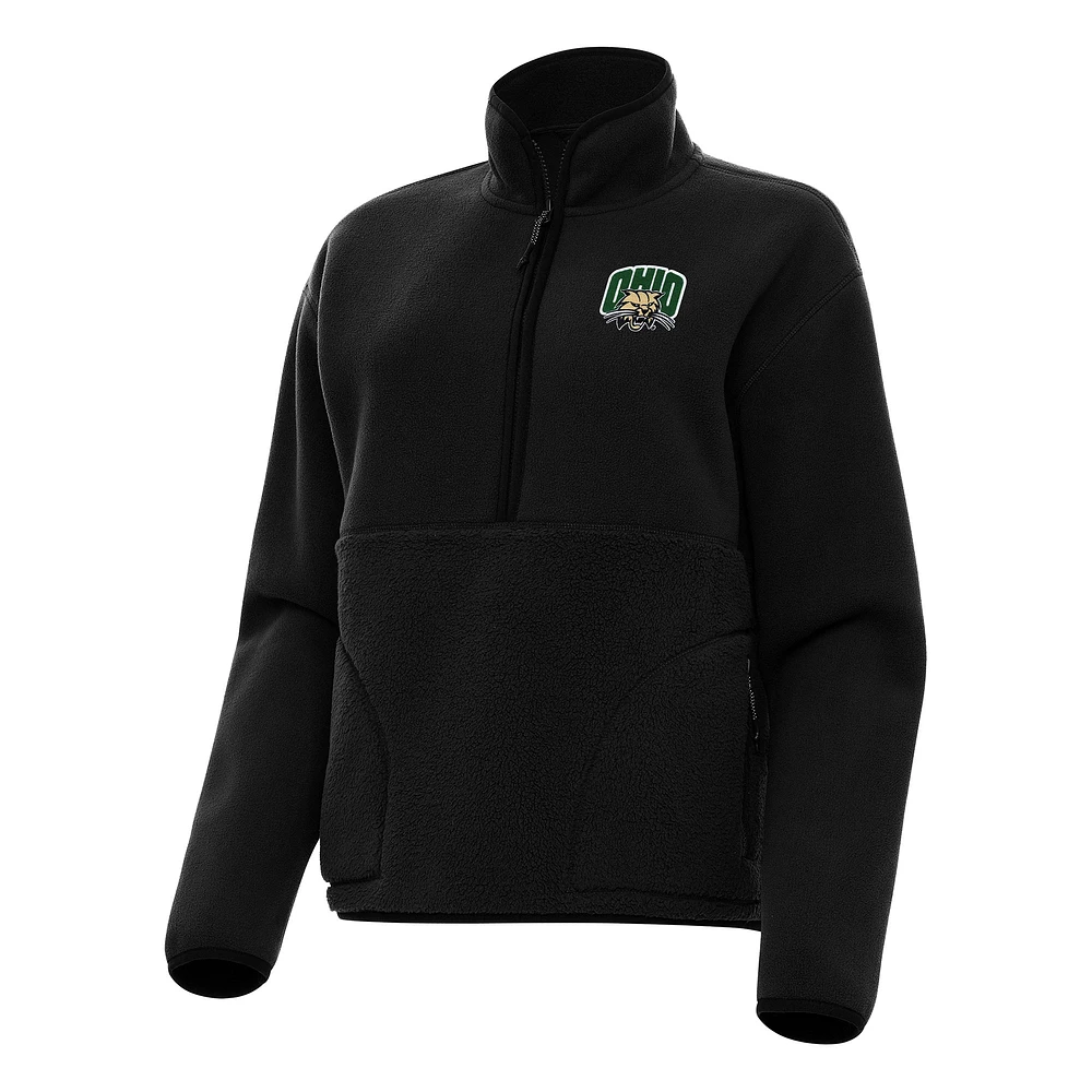 Women's Antigua Black Ohio Bobcats Figure Half-Zip Pullover Sweatshirt