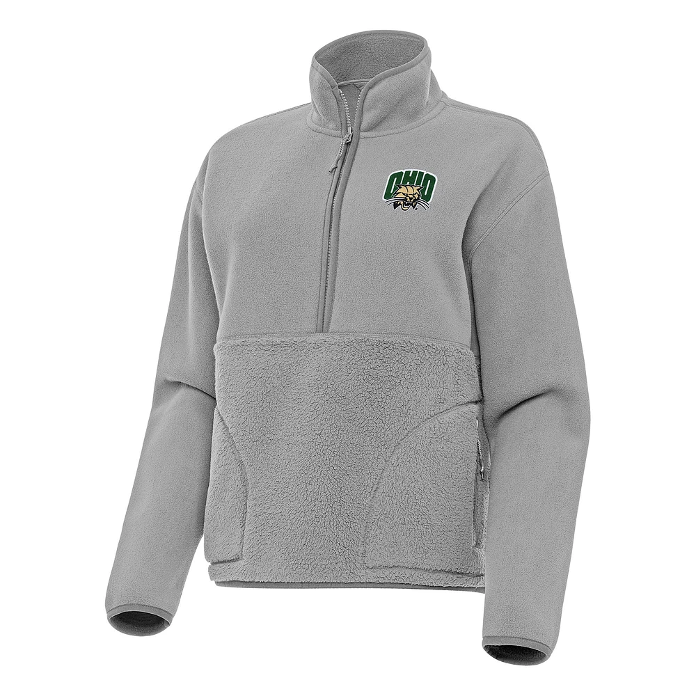 Women's Antigua Gray Ohio Bobcats Figure Half-Zip Pullover Sweatshirt