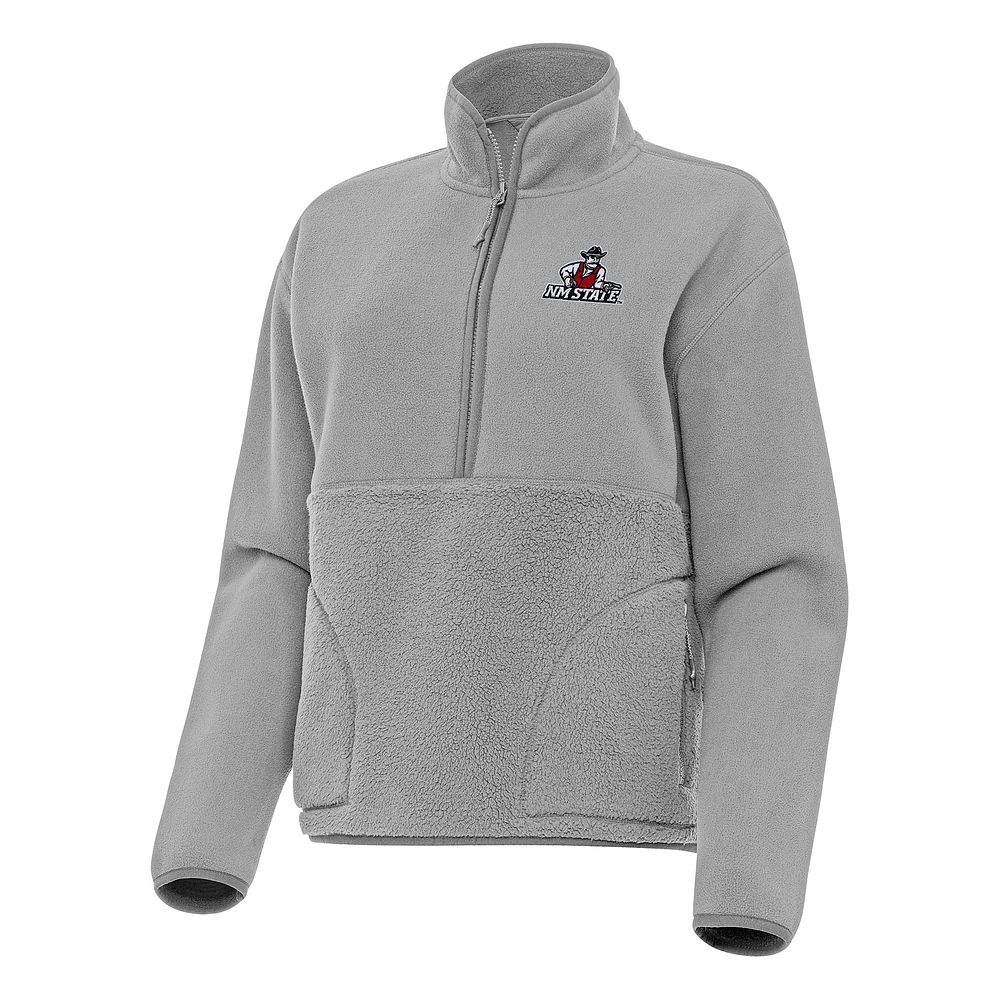 Women's Antigua Gray New Mexico State Aggies Figure Half-Zip Pullover Sweatshirt