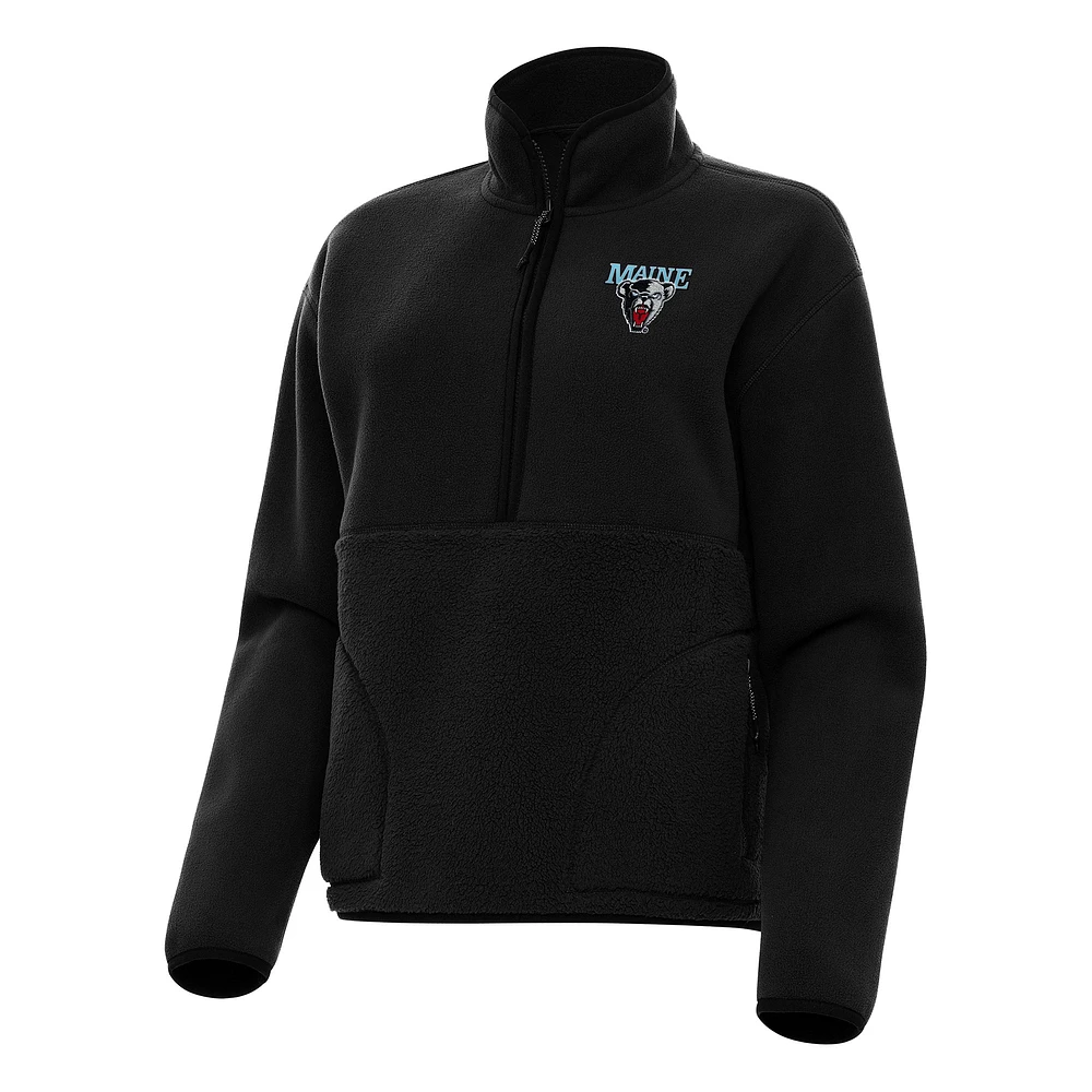 Women's Antigua Black Maine Bears Figure Half-Zip Pullover Sweatshirt
