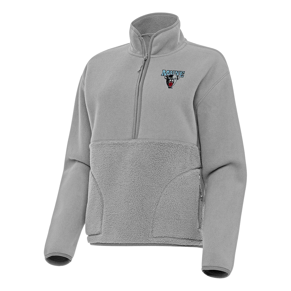 Women's Antigua Gray Maine Black Bears Figure Half-Zip Pullover Sweatshirt