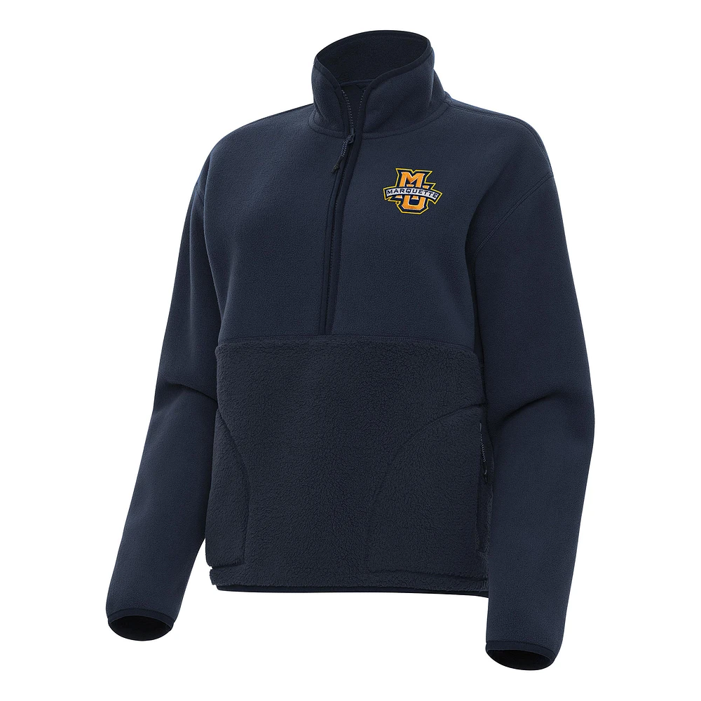 Women's Antigua Navy Marquette Golden Eagles Figure Half-Zip Pullover Sweatshirt