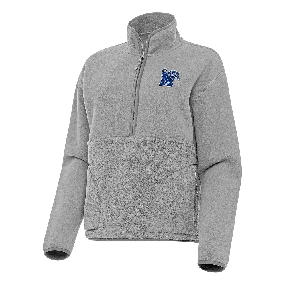 Women's Antigua Gray Memphis Tigers Figure Half-Zip Pullover Sweatshirt