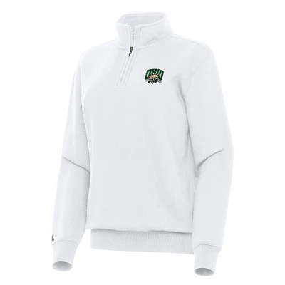 Women's Antigua White Ohio Bobcats Victory Quarter-Zip Sweatshirt