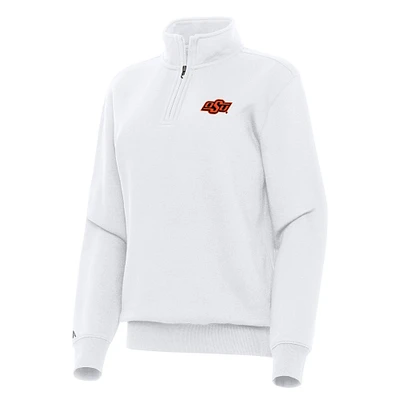 Women's Antigua White Oklahoma State Cowboys Victory Quarter-Zip Sweatshirt