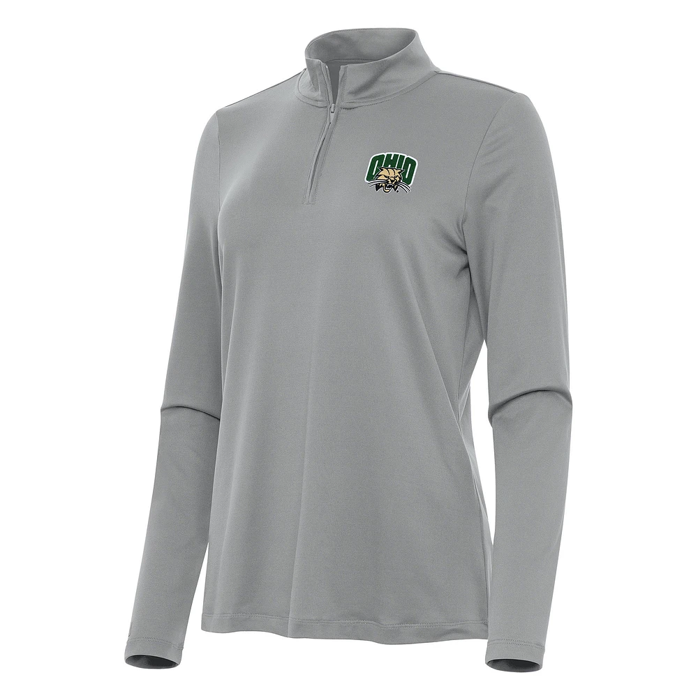Women's Antigua Gray Ohio Bobcats Reprocess Quarter-Zip Top