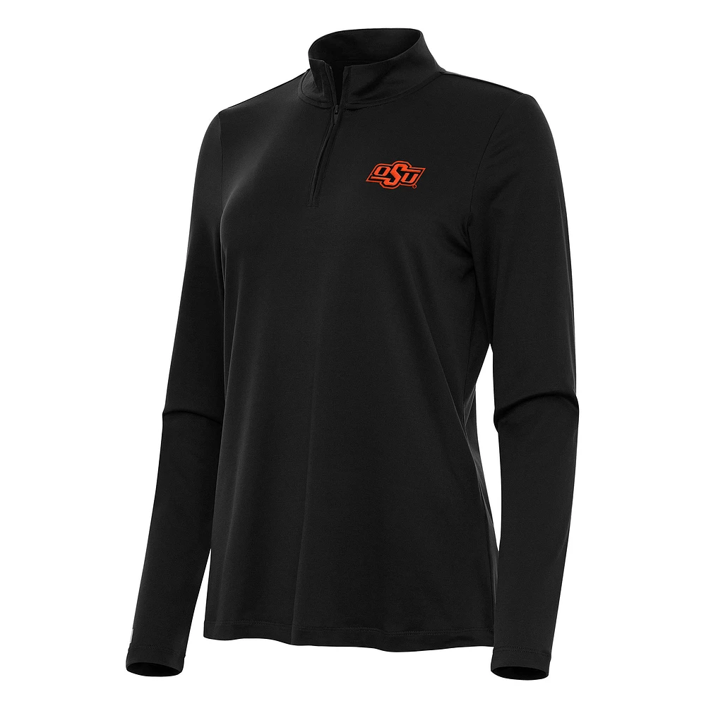 Women's Antigua Black Oklahoma State Cowboys Reprocess Quarter-Zip Top