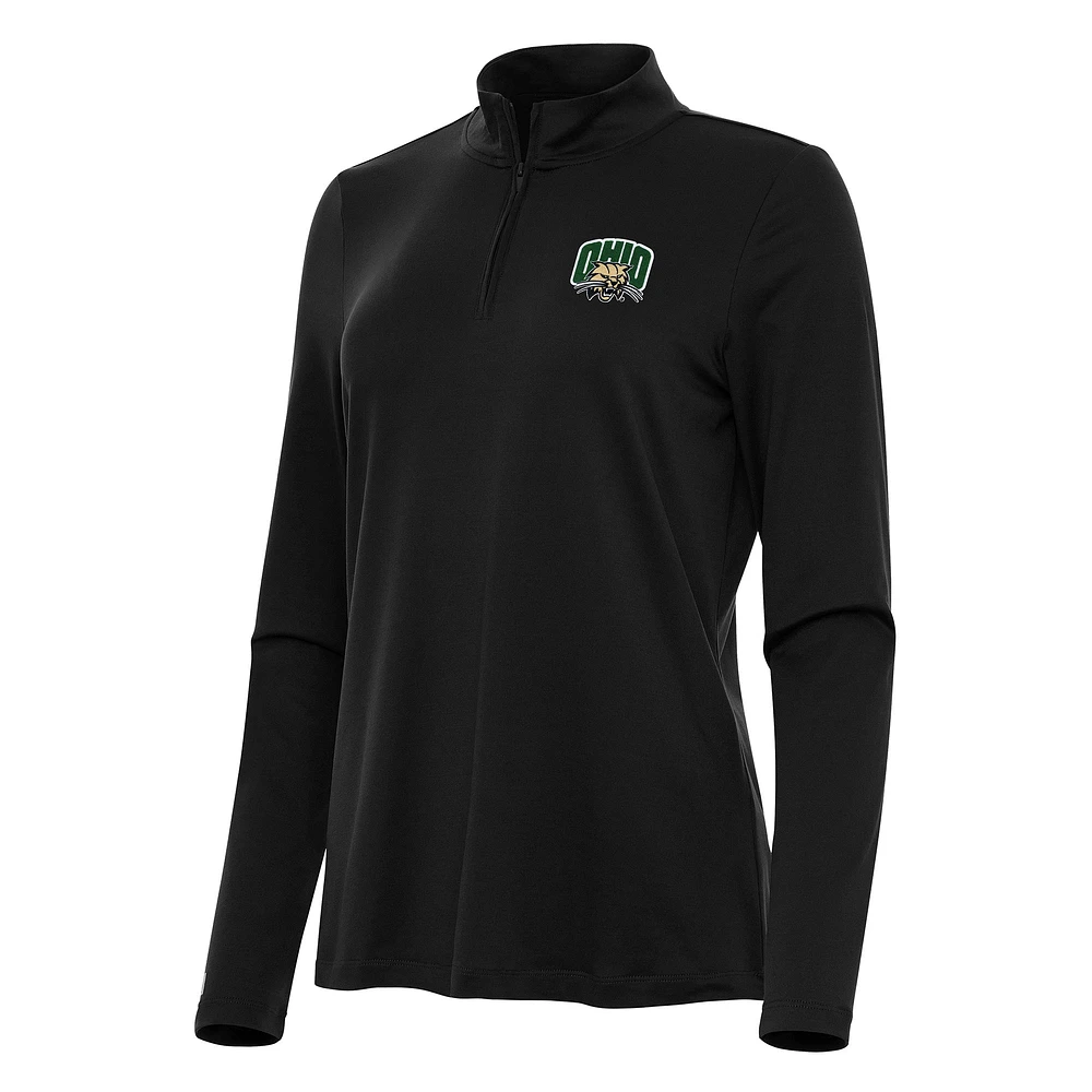 Women's Antigua Black Ohio Bobcats Reprocess Quarter-Zip Top