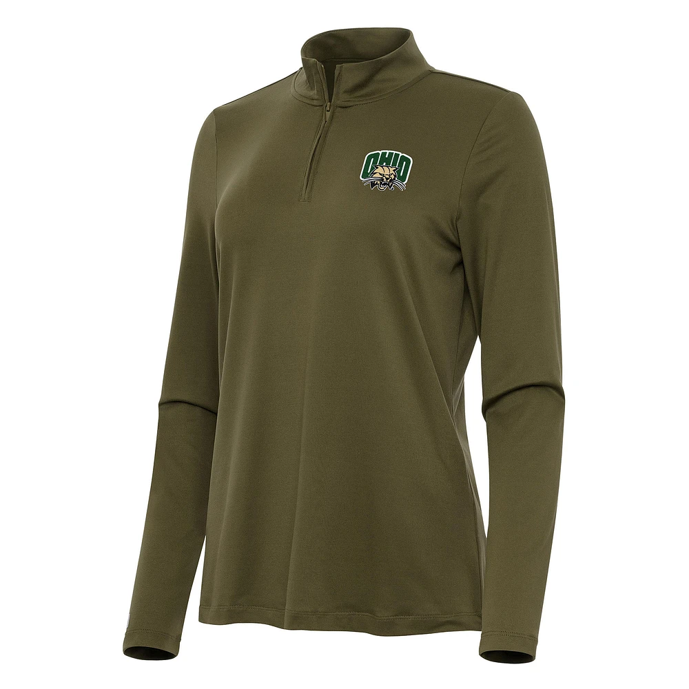 Women's Antigua Olive Ohio Bobcats Reprocess Quarter-Zip Top