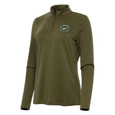 Women's Antigua Olive Ohio Bobcats Reprocess Quarter-Zip Top