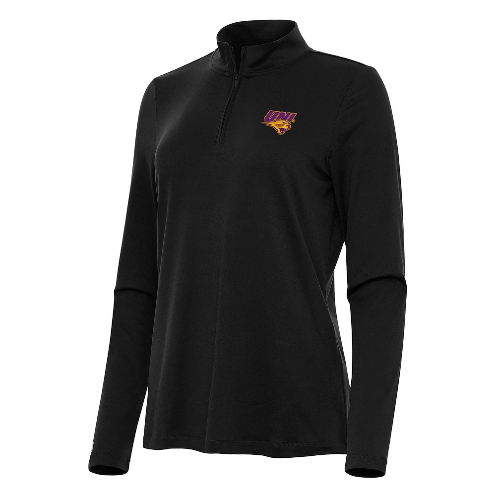 Women's Antigua Black Northern Iowa Panthers Reprocess Quarter-Zip Top