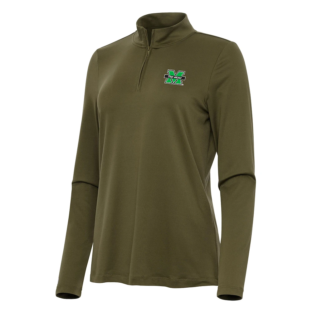 Women's Antigua Olive Marshall Thundering Herd Reprocess Quarter-Zip Top