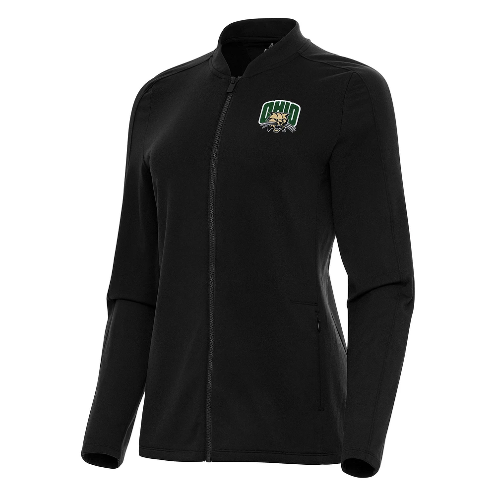 Women's Antigua Black Ohio Bobcats Continual Full-Zip Jacket