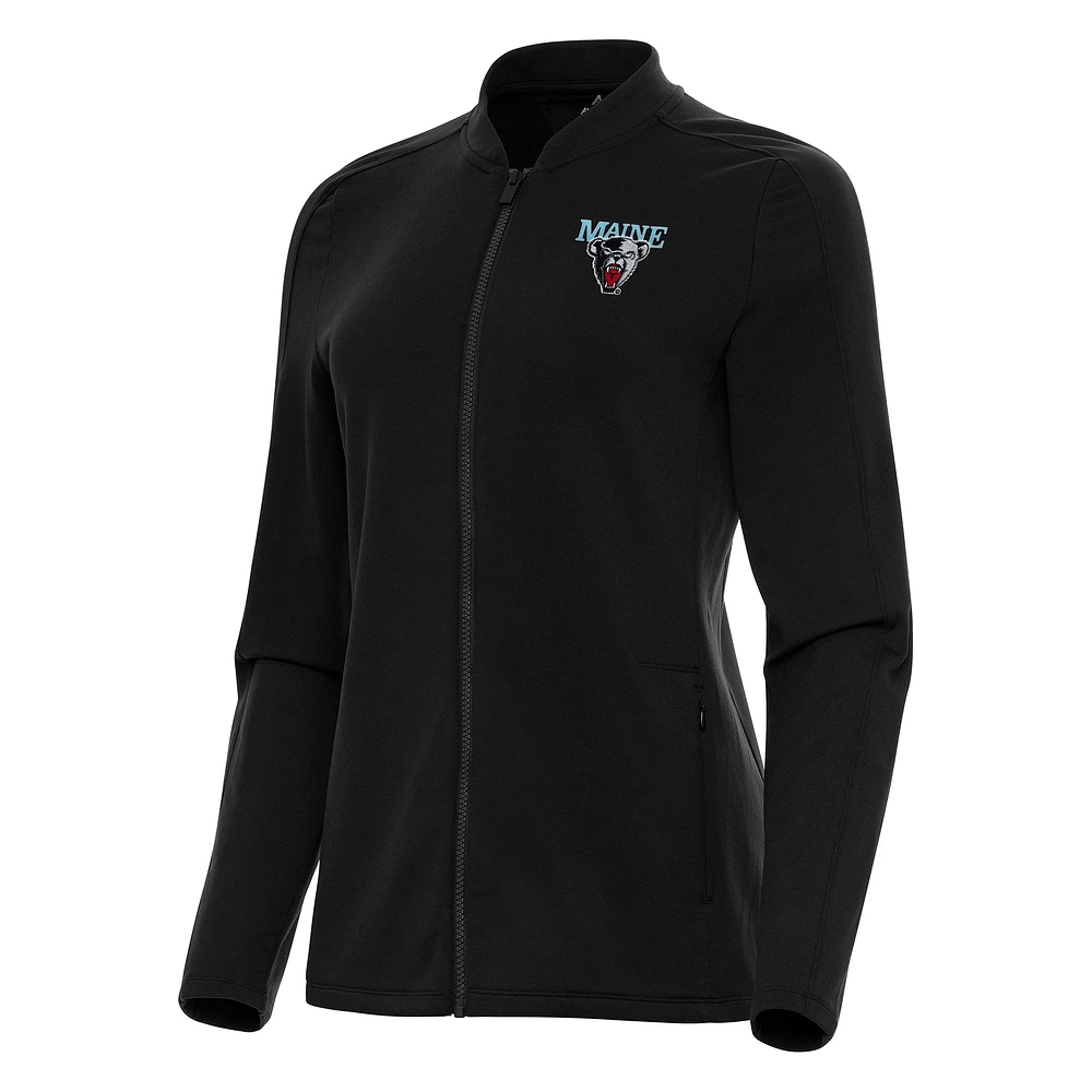 Women's Antigua Black Maine Bears Continual Full-Zip Jacket