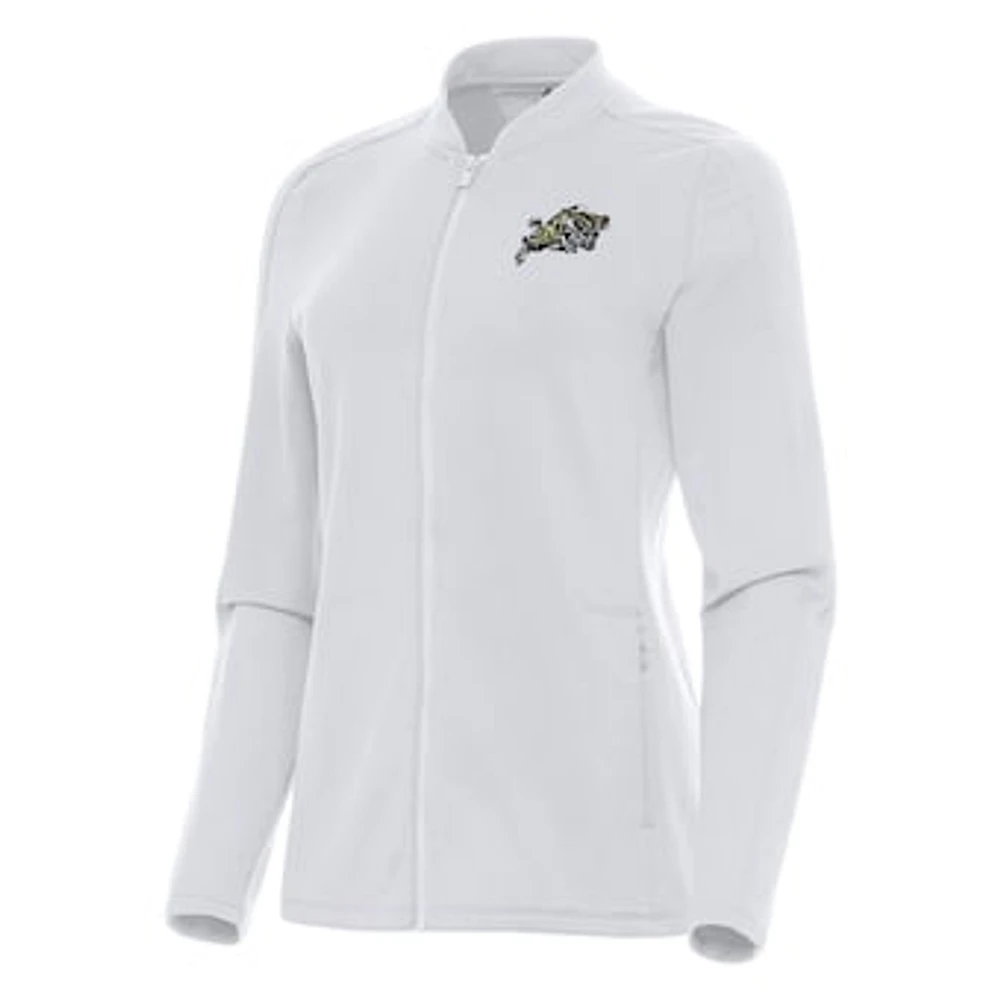 Women's Antigua White Navy Midshipmen Continual Full-Zip Jacket