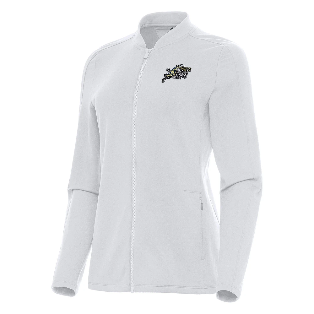 Women's Antigua White Navy Midshipmen Continual Full-Zip Jacket
