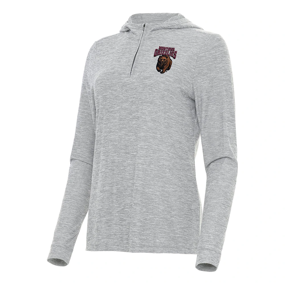 Women's Antigua Heather Gray Montana Grizzlies Daybreak Quarter-Zip Hoodie